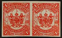 1894 $1 Scarlet Horizontal IMPERF PAIR PRINTED DOUBLE Variety, SG 83b Var, Very Fine Unused No Gum, Fresh & Attractive.  - Borneo Del Nord (...-1963)