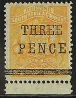 1896 MATABELE REBELLION PROVISIONAL Three Pence On 5s "Arms" Orange-yellow, SG 53, Very Fine Mint Marginal Example. Love - Altri & Non Classificati