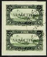 ALAOUITES 1926 12pi On 2pi 50 Green, Variety "missing 2 In 12", Yv 39var, Vertical Pair Used On Piece. For More Images,  - Siria