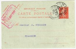 PARIS 55 R De Rennes Carte Postale Entier 10c Semeuse Rouge Sur Vert Bleu Yv 138-CP1 Ob 1910 Mill 005 - Standaardpostkaarten En TSC (Voor 1995)