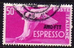 TRIESTE A 1952 1953 AMG-FTT SOPRASTAMPATO D'ITALIA ITALY OVERPRINTED ESPRESSO DEMOCRATICA LIRE 50 USED RUOTA WHELL III - Posta Espresso