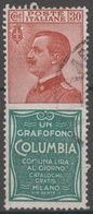ITALY 1920 1922 Advertising Stamp Un Grafofono Columbia Milano CINDERELLA VIGNETTE LABEL / MUSIC LP Gramophone - Afgestempeld