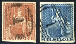 1855 (4d) Brownish Red, FU - Four Good Margins, SG.5, 1855-58 1d Pale Blue, Superb Used With Good To Large Margins, SG.9 - Otros & Sin Clasificación