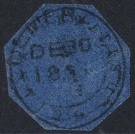 1850-51 COTTON REEL 12c Black On Indigo, Cut To Shape In The Form Of An Octagon With DE/30/1851 C.d.s, Mild Crease & Thi - Otros & Sin Clasificación