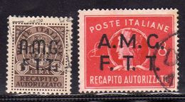 TRIESTE A 1947 AMG - FTT ITALIA ITALY OVERPRINTED RECAPITO AUTORIZZATO LIRE 1+8 SERIE COMPLETA SET USATO USED OBLITERE' - Fiscali