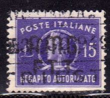 TRIESTE A 1949 AMG - FTT ITALIA ITALY OVERPRINTED RECAPITO AUTORIZZATO LIRE 15 USATO USED OBLITERE' - Fiscales