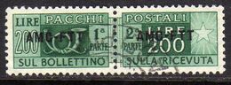 TRIESTE A 1949 1953 AMG-FTT SOPRASTAMPATO D'ITALIA ITALY OVERPRINTED PACCHI POSTALI PARCEL POST LIRE 200 USATO USED - Postal And Consigned Parcels