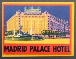 Ancienne étiquette Bagage Malle Valise MADRID PAALCE HOTEL Old Original Luggage Label - Hotel Labels
