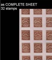 INDIAN STATES-CHARKHARI 1909 Swords FORGERY ½d Anna Brown IMPERF. COMPLETE SHEET:32 Stamps - Charkhari