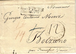 1817- Letter From VERVIERS To Bolzano - " Par Francfort ... "   Some Rating  ( Auslage Augsburg ) ) - 1815-1830 (Periodo Olandese)