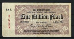 ALLEMAGNE 1923:  Billet De 1 Mo. De Mark De La Badische Bank, Bon état - 1 Mio. Mark