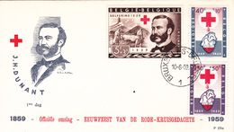 B01-174 BELG.1959 1096 1097 1098 1099 1100 1101 2x FDC P69 P69a Henri Dunant , La Croix-RougeHet Rode Kruis - 1951-1960