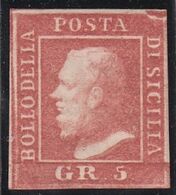 SICILIA 1859 GR.5 VERMIGLIO MLH NUOVO CON GOMMA SASSONE N.11 II TAVOLA POSIZIONE 3 - SPLENDIDO - VARIETA' DI STAMPA - - Sizilien