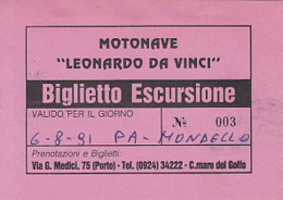 TRANSPORTATION TICKETS, MN  LEONARDO DA VINCI SHIP, ONE WAY TICKET, CHRISTOPHER COLUMBUS STAMP, 1991, ITALY - Europe