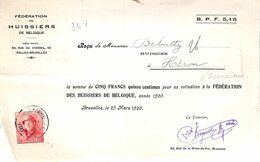 Quittance Fédération Des Huissiers Pour Héron 1920 Timbre Roi Casqué - 1900 – 1949