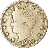 Monnaie, États-Unis, Liberty Nickel, 5 Cents, 1901, U.S. Mint, Philadelphie - 1883-1913: Liberty (Liberté)
