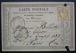 Livarot 1876 GC 2058 Sur  Carte Précurseur (trous D'archivage) - 1849-1876: Classic Period