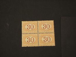 ITALIA REGNO - SEGNATASSE - 1890/4 CIFRA 30 C., In Blocco Di 4 (uno Con Difetto) - NUOVI(++) - Taxe