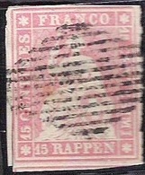 Schweiz Suisse 1855: I.Periode Faden Grün Fil Vert 15 RAPPEN Zu 24B Mi 15IIAym Yv 28b Mit Rauten-Stempel (Zu CHF 140.00) - Gebraucht