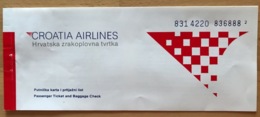 CROATIA AIRLINES TICKET 20MAR98 ZAGREB DUBROVNIK - Tickets