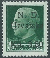 1944 OCCUPAZIONE CROATA SEBENICO E SPALATO 3,50 SU 25 CENT MH * - RB37-4 - Occ. Croate: Sebenico & Spalato