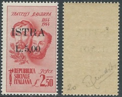 1945 OCCUP. JUGOSLAVA ISTRIA POLA FRATELLI BANDIERA 5 SU 2,50 LIRE MNH ** RB37-7 - Jugoslawische Bes.: Istrien