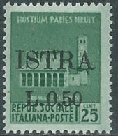 1945 OCCUPAZIONE JUGOSLAVA ISTRIA POLA 50 CENT SU 25 CENT MNH ** - RB37-4 - Yugoslavian Occ.: Istria