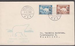 1956. GRØNLAND. Surcharge Complete Set On FDC. __SDR. STRØMFJORD -8-3-1956. Polar Bea... (Michel 37-38) - JF365117 - Covers & Documents