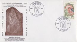 Enveloppe  FRANCE  30éme  Anniversaire  SAINTE  GENEVIEVE  Aumonerie  De  La   GENDARMERIE     SAINT  ASTIER   1992 - Policia – Guardia Civil