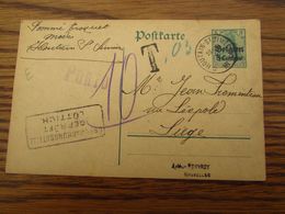 14-18: Entier Postal à 5 Cent Oblitéré Du RELAIS De HOUTAIN-ST-SIMEON En 1916. Taxée (porto) + Censure Luttich - Bolli A Stelle