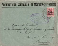 WO 1 : Bf "ADMIN COMM. MONTIGNY-sur-SAMBRE" PZ BZ 10 Centimes" MONTIGNIES-SUR-SAMBRE 28.XII.16" + Cens. CHARLEROi - [OC1/25] Gov. Gen..