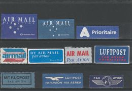 LOT DE 10 VIGNETTES ETIQUETTES PAR AVION - AIR MAIL - LUFTPOST - FLUGPOST - Aviation