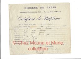 1933 FRANCOIS LARIVIERE FILS DE GEORGES ET MARIE GOERING DIOCESE PARIS MATERNITE COGNACQ JAY CERTIFICAT BAPTEME - Documents Historiques