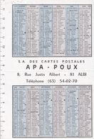 Calendrier APA  - POUX  - ALBI De  1972 - Small : 1971-80