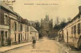 MONTMORT ROUTE D'EPERNAY ET LE CHATEAU CARTE COLORISEE ET TOILEE - Montmort Lucy