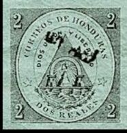 €22.80 HONDURAS 1877 Coat Of Arms 1/2r Green OVPT.black IMPERF. - Volcanos