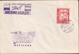 POLAND 1939 Airmail Cover Fi AII 148 Warsaw To Belgrade - Airplanes