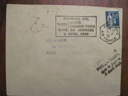 France 1935 Enveloppe Cover Air Mail Par Avion 1er Vol Paris Alger Ajaccio Tunis Dans La Journée - 1960-.... Lettres & Documents