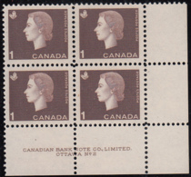 Canada 1963 MNH Sc #401 1c QEII Cameo Plate #2 LR - Num. Planches & Inscriptions Marge