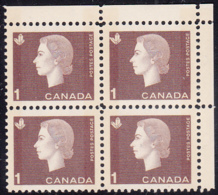 Canada 1963 MNH Sc #401p 1c QEII Cameo W2B Narrow Selvedge UR - Plate Number & Inscriptions