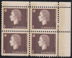 Canada 1963 MNH Sc #401p 1c QEII Cameo W2B Wide Selvedge UR - Plaatnummers & Bladboorden