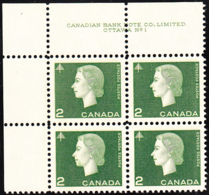 Canada 1963 MNH Sc #402 2c QEII Cameo Plate #1 UL - Plate Number & Inscriptions