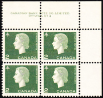 Canada 1963 MNH Sc #402 2c QEII Cameo Plate #4 UR - Plate Number & Inscriptions