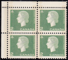 Canada 1963 MNH Sc #402p 2c QEII Cameo W2B Narrow Selvedge UL - Num. Planches & Inscriptions Marge