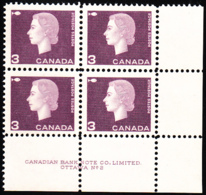 Canada 1963 MNH Sc #403 3c QEII Cameo Purple Plate #2 LR - Plate Number & Inscriptions