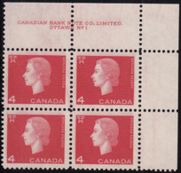 Canada 1963 MNH Sc #404 4c QEII Cameo Plate #1 UR - Números De Planchas & Inscripciones