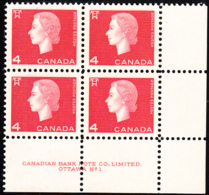 Canada 1963 MNH Sc #404 4c QEII Cameo Plate #1 LR - Plate Number & Inscriptions