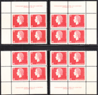 Canada 1963 MNH Sc #404 4c QEII Cameo Plate #3 Set Of 4 Blocks - Plate Number & Inscriptions