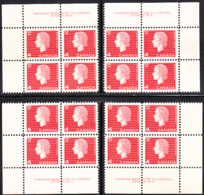 Canada 1963 MNH Sc #404 4c QEII Cameo Plate #5 Set Of 4 Blocks - Numeri Di Tavola E Bordi Di Foglio