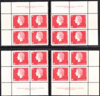 Canada 1963 MNH Sc #404 4c QEII Cameo Plate #5 Set Of 4 Blocks - Plate Number & Inscriptions